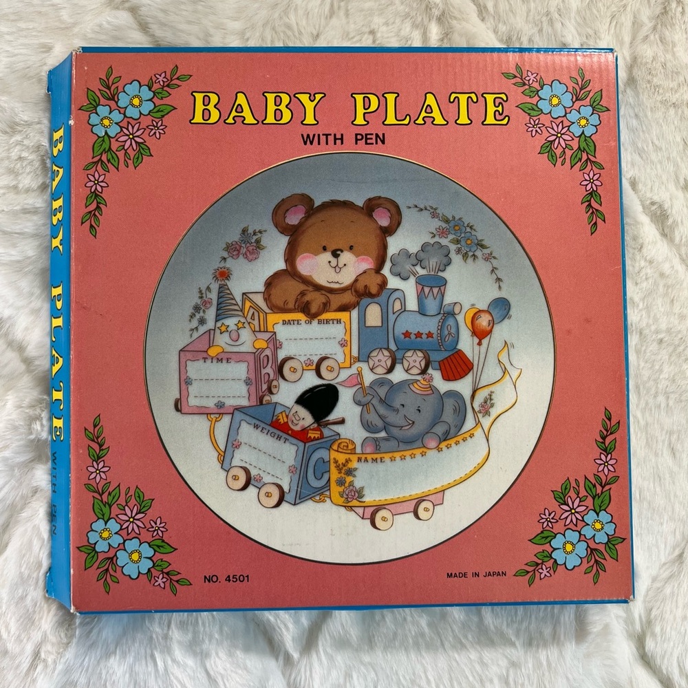 Vintage Baby Plate With Pen Baby’s First Dish Collectible Ceramic Gold Rimmed